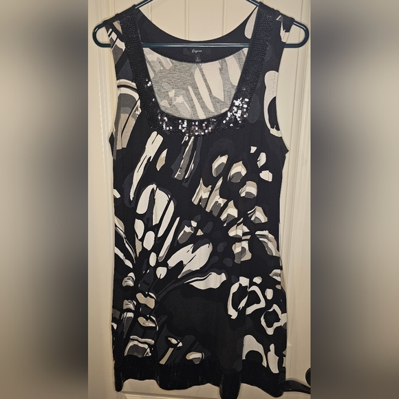 《EXPRESS》Floral Mini Dress 🥻👗《Large》 Sequin Neckline & Trim 🛒 - Picture 5 of 14